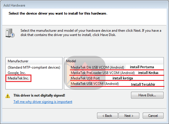 Cara Install MTK USB VCOM Driver Android Pada Laptop/PC Windows