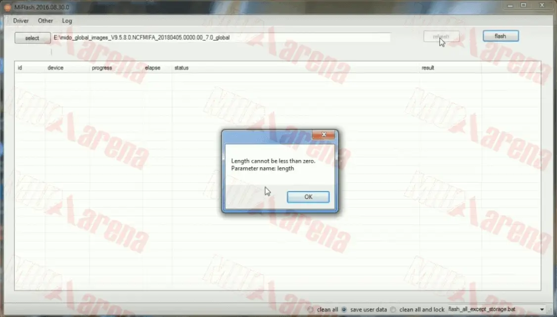 Cara Mengatasi Mi Flash Tool length cannot be less than zero. parameter name length miflash