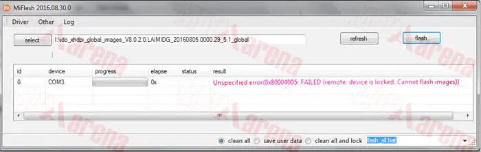 Cara Mengatasi Mi Flash Tool Error remote:flashing not alllowed in lock state