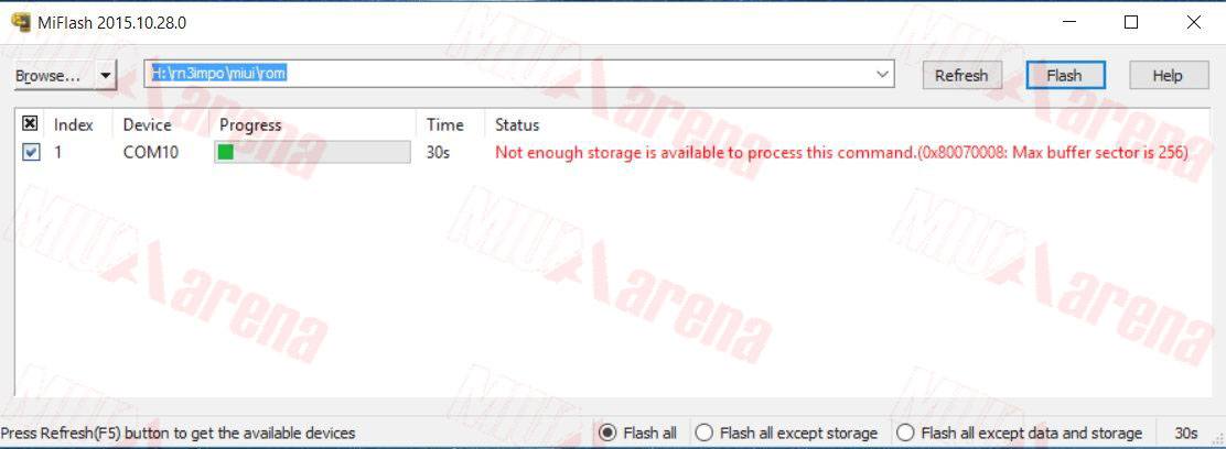 Mengatasi mi flash tools Error Not Enough Storage is Available to Process this Command
